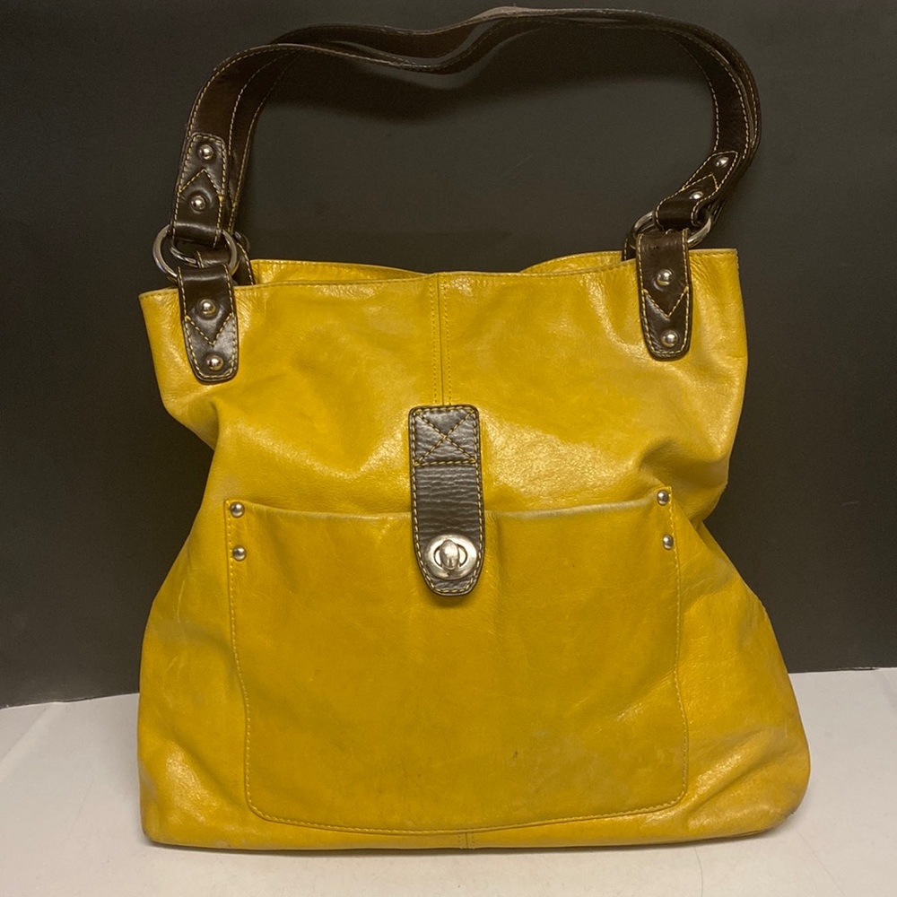 NINO BOSSI Tote Yellow Leather Shoulder Bag Snap Purse